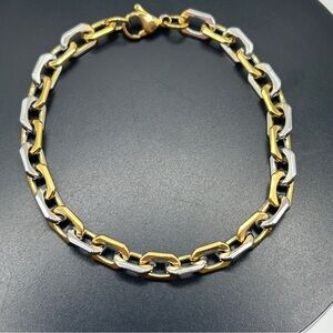 Sleek 18K Over Titanium Steel Two-Tone Chain Link Bracelet